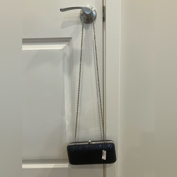 White House Black Market Midnight Clutch with Silver Chain - Picture 1 of 6